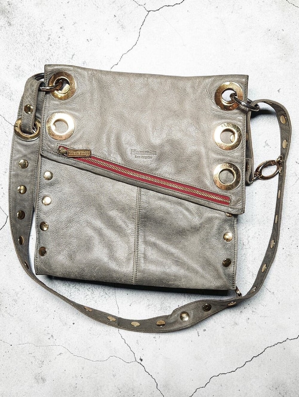 Hammitt Large Montana Leather Crossbody Shoulder Bag Gray